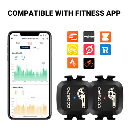 COOSPO Sensor Inalámbrico de Velocidad y Cadencia para Bicicletas