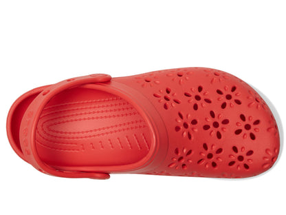 Crocs Classic Clogs with Floral Cut Out Design Cherry Red
