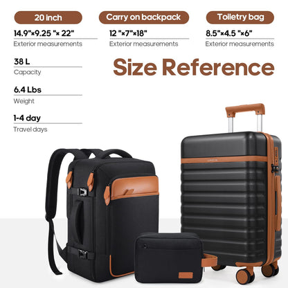 UKEIN Set de Equipaje de 3 Piezas (20" / Negro)