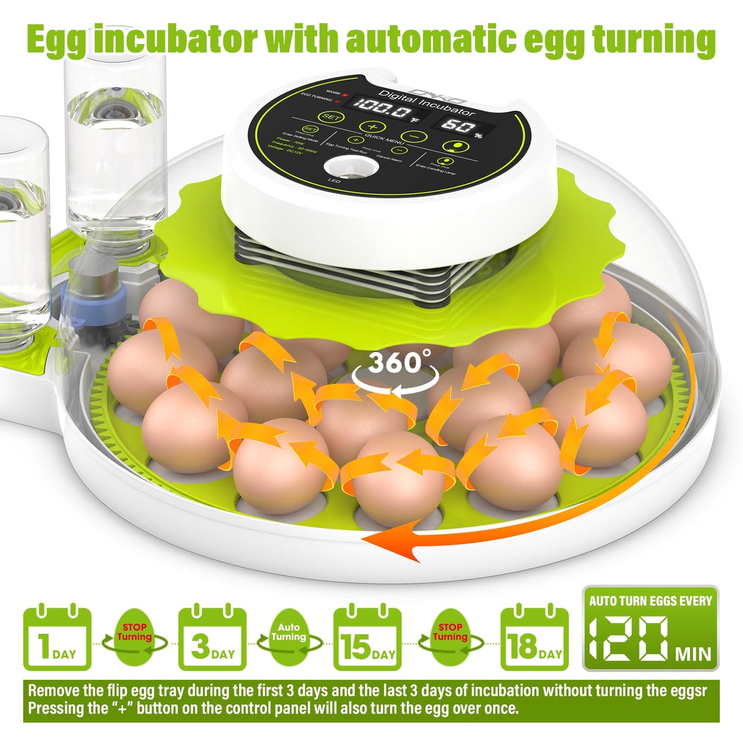 Incubadora de Huevos con Volteo Automático y Control de Humedad (Capacidad de 18 Huevos)