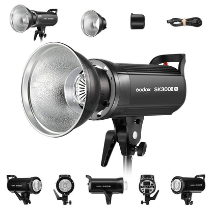 Godox SK300II-V SK300IIV 300Ws Photo Studio Strobe Flash Monolight Light with Reflector Kit, Bowens Mount, 10W LED Modeling Lamp for Studio, Shooting, Location, Portrait Photography 110~120V