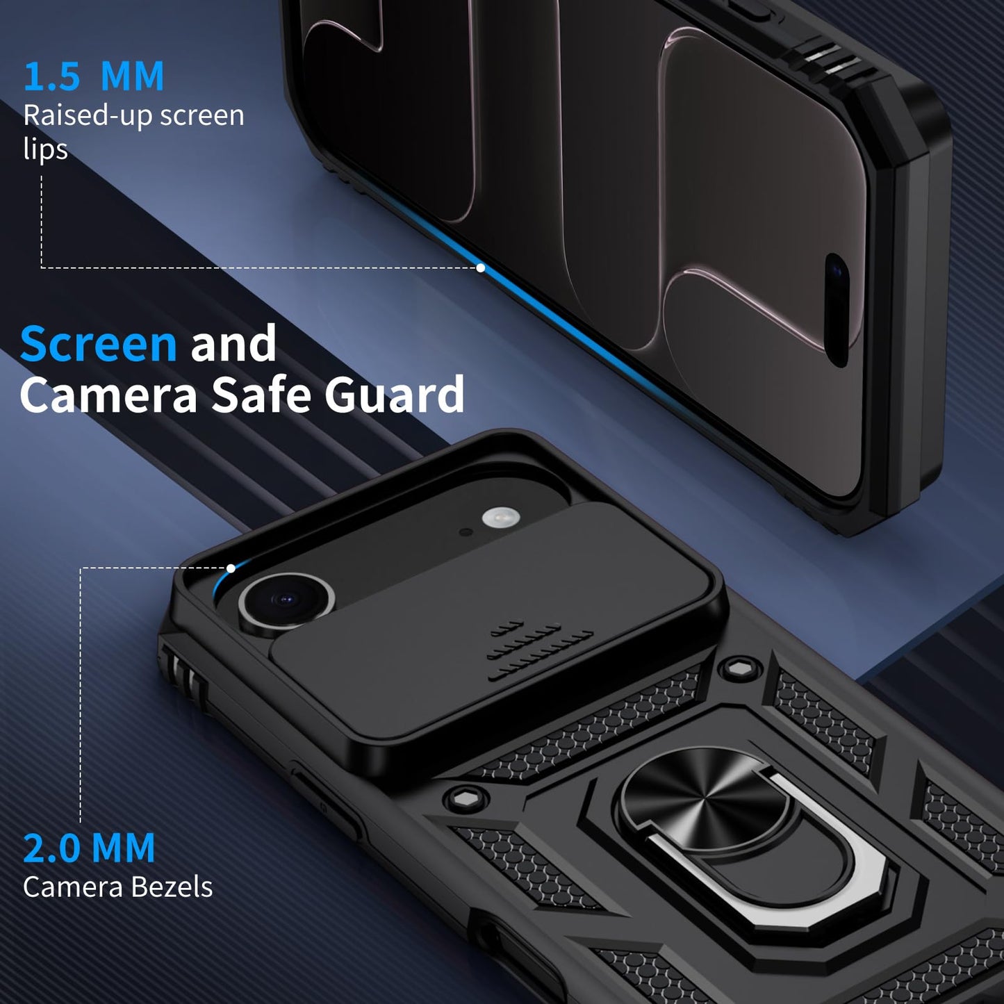 Muntinfe Funda Protectora de Grado Militar para iPhone 17 Air de 6.5 Pulgadas (Negro)