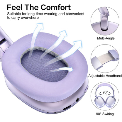 RORSOU C6 Active Noise Cancelling Headphones, Wireless Over Ear Bluetooth Headphones, 60H Playtime, Lightweight Folding Deep Bass Comfort Fit Ear Cups Headset with Mic for iPad/Travel/PC/Home Purple