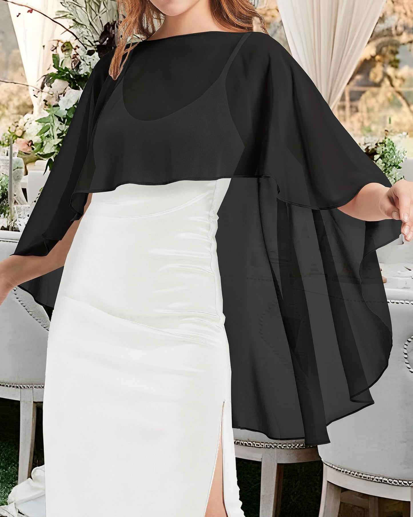 Capas y Mantones de Gasa para Vestido de Noche para Mujer (Negro)