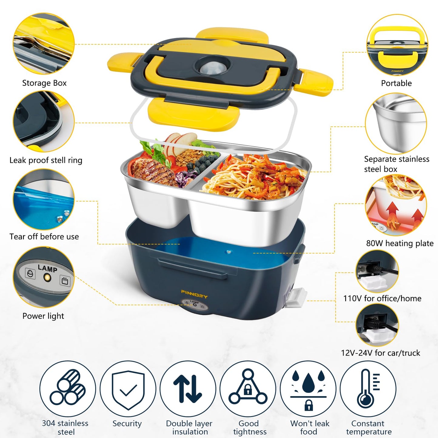 LETAAKA Lonchera Eléctrica y Calentador de Alimentos 3 en 1 (80W)