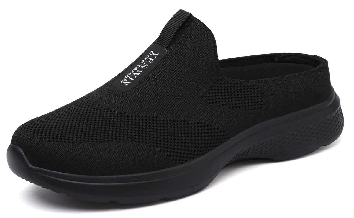 Women's Orthopedic Slip-On Mules Sneakers for Plantar Fasciitis Easy Off Recovery Backless Knit Comfortable Lightweight with Arch Support Walking Shoes for Travel, House & Office Black