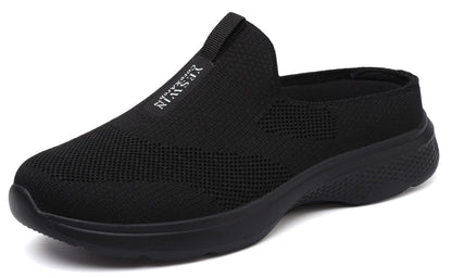 Women's Orthopedic Slip-On Mules Sneakers for Plantar Fasciitis Easy Off Recovery Backless Knit Comfortable Lightweight with Arch Support Walking Shoes for Travel, House & Office Black