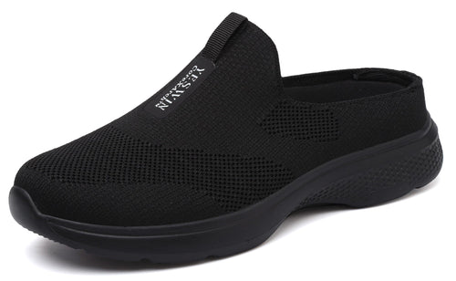 Women's Orthopedic Slip-On Mules Sneakers for Plantar Fasciitis Easy Off Recovery Backless Knit Comfortable Lightweight with Arch Support Walking Shoes for Travel, House & Office Black