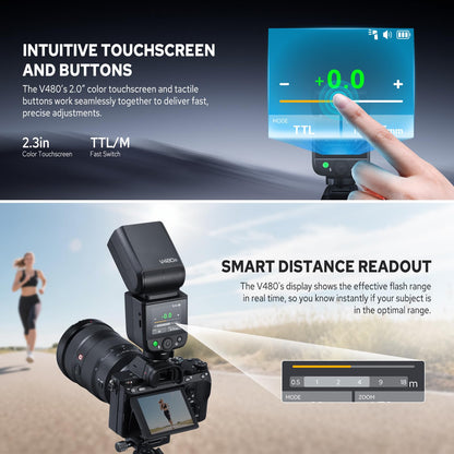 Godox V480-C V480 Flash for Canon, Touchscreen Speedlite, GN50 High Output, USB-C Charging, 1.7s Fast Recycle, 650 Full-Power Flashes, 2.4G Wireless 1/8000s HSS GODOX V480C V480 C TTL Flash Speedlight