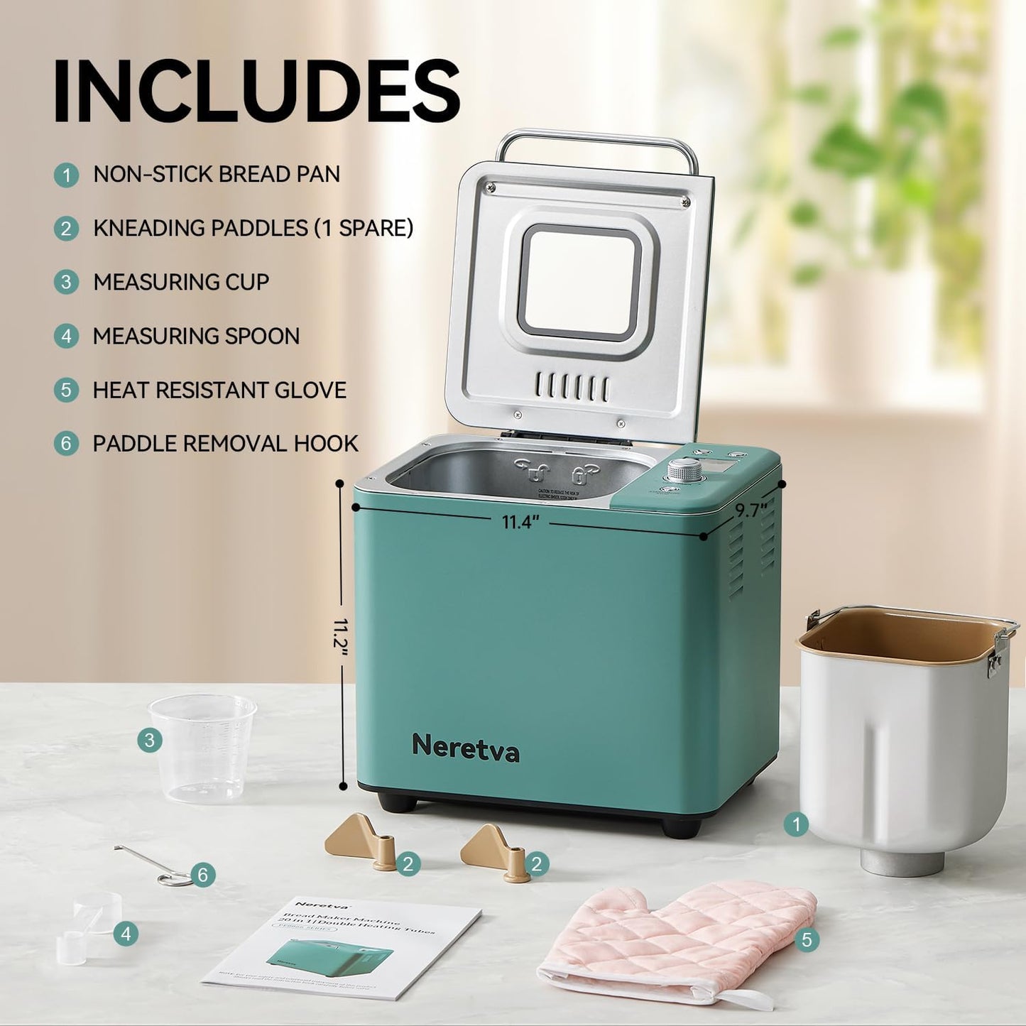 Neretva Máquina para Hacer Pan 20-en-1 (2LB / Verde)