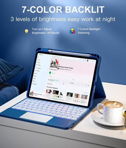 Harvopu Funda con Teclado para iPad 11ª/10ª Gen (Azul Marino)