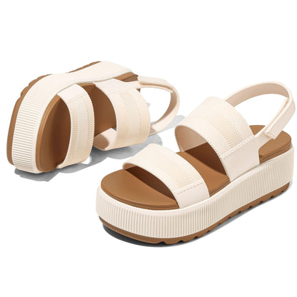 Marc Ford White Platform Sandals for Women 2026 Flatform Water Sandals Chunky Wedge Lug Sole Lightweight Comfortable Summer Outfit Walking Beach Vacation Essentials Trendy Shoe Resort Wears