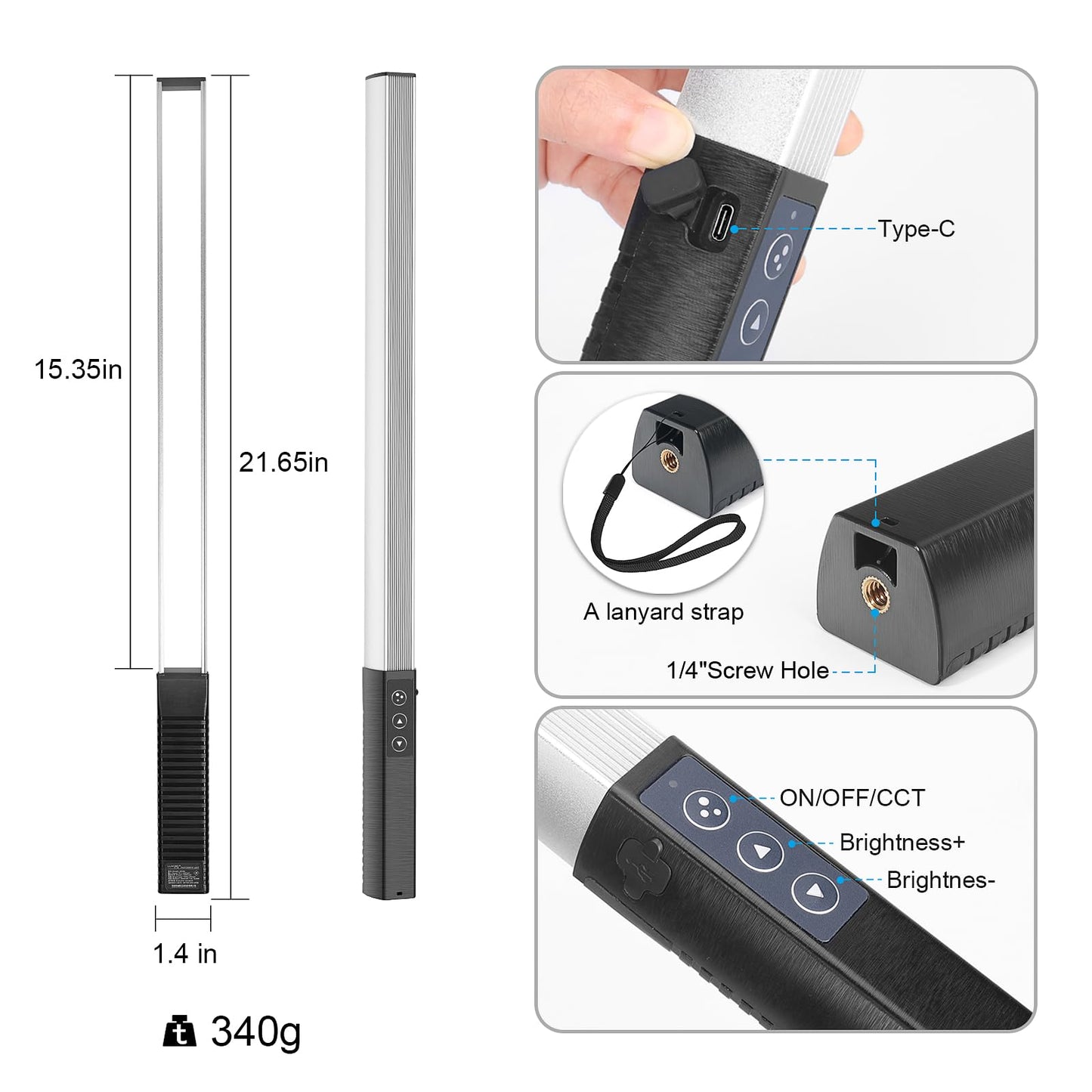 LUXCEO RGB LED Photography Lighting Portable Wand Handheld LED Video Light 1000 Lumens CRI 95+ USB Rechargeable with Remote Control, Carry Bag, Adjustable Color Temperature 3000K-6000K and 36 Colors