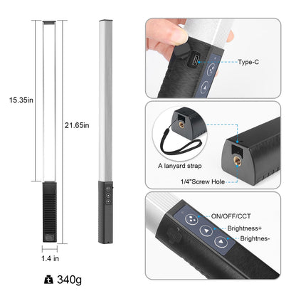 LUXCEO RGB LED Photography Lighting Portable Wand Handheld LED Video Light 1000 Lumens CRI 95+ USB Rechargeable with Remote Control, Carry Bag, Adjustable Color Temperature 3000K-6000K and 36 Colors