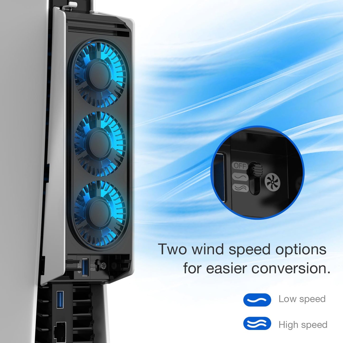MEQI PS5 Cooling Fan, MEQI PS5 Accessories Upgraded Quiet Cooler Fan with LED Light & USB 3.0 Hubs, Efficient Cooling Station for PlayStation 5 Disc/Digital Edition