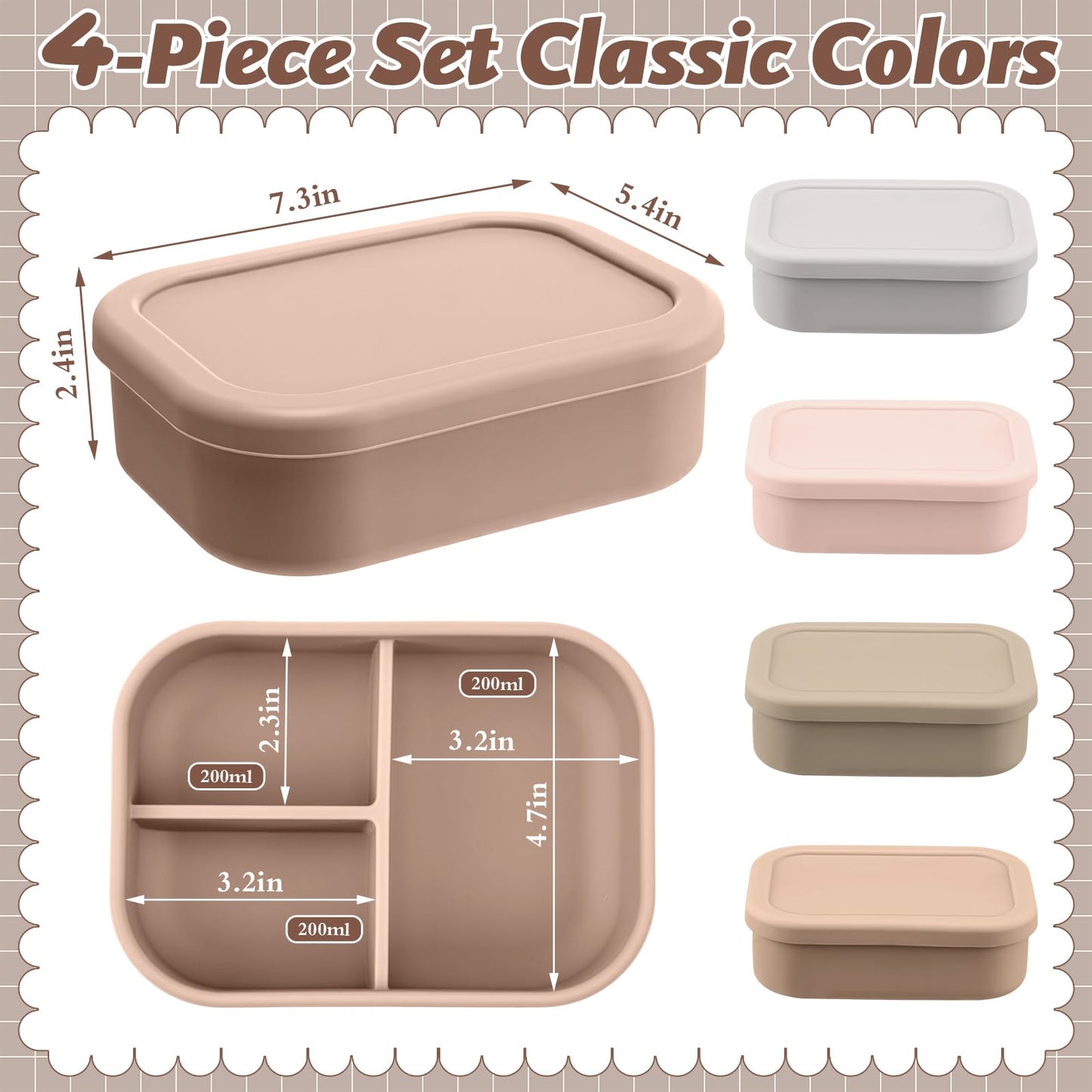Honeydak Cajas Bento de Silicona (Paquete de 4 / Color Bohemio)