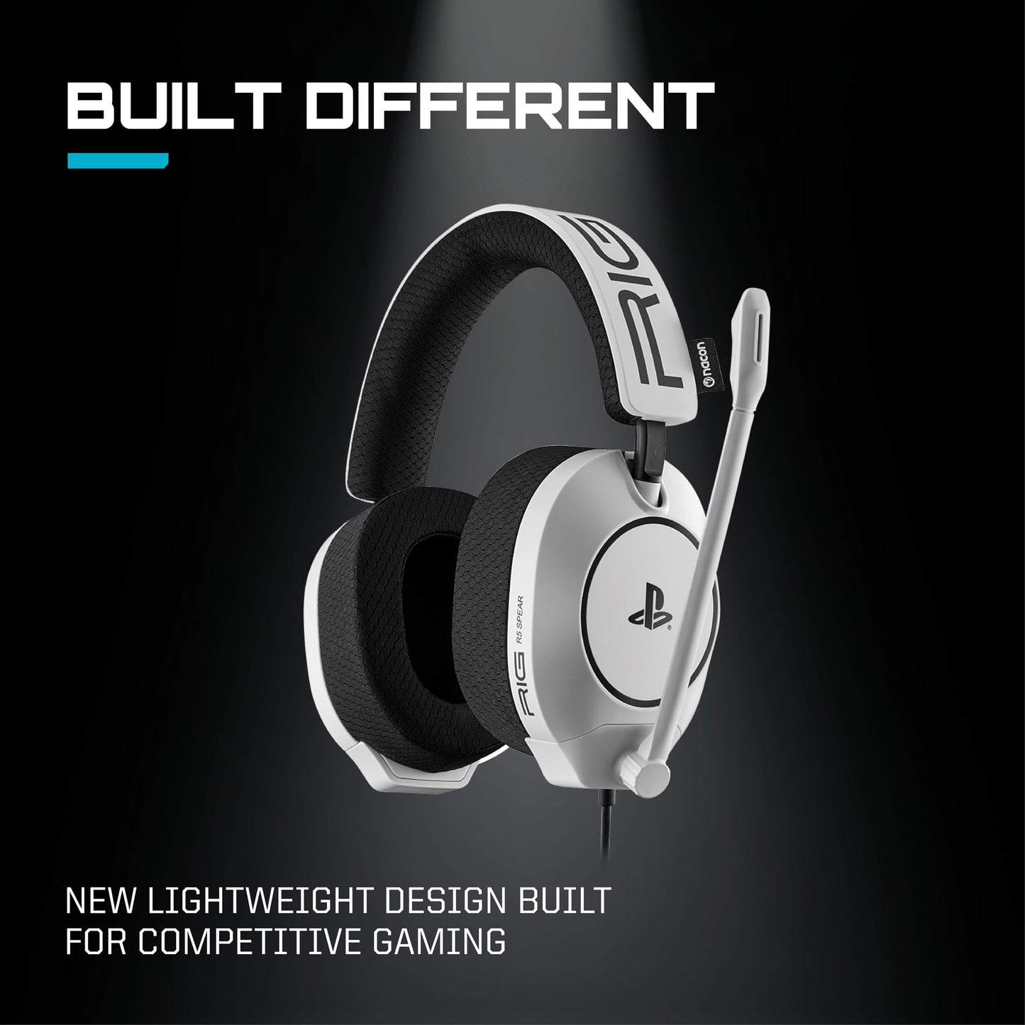 RIG R5 Spear PRO HS Wired Gaming Headset Officially Licensed for PlayStation, PS5, PS4, PC - 40mm Graphene Drivers, Tempest 3D Audio, Flip-to-Mute Mic, Memory Foam Cushions, 3.5mm -White