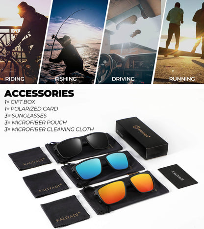 KALIYADI Lentes de Sol Polarizados para Hombre (Negro/Azul Hielo/Rojo)