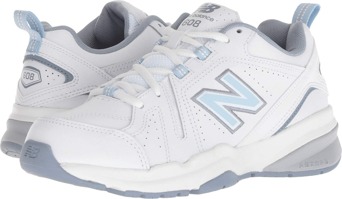 New Balance Women's 608 V5 Casual Comfort Cross Trainer, White/Light Blue