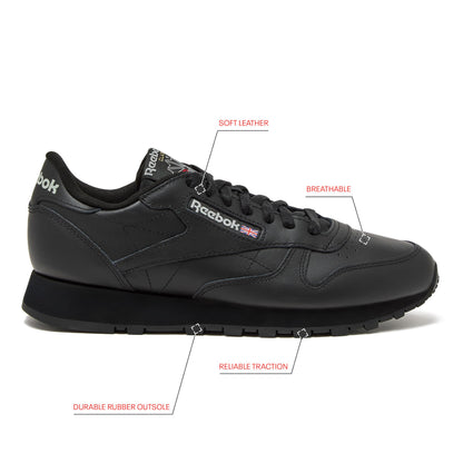 Reebok Classic Leather Sneakers for Men, Casual Tennis Mens Shoes, Core Black/Core Black/Pure Grey5