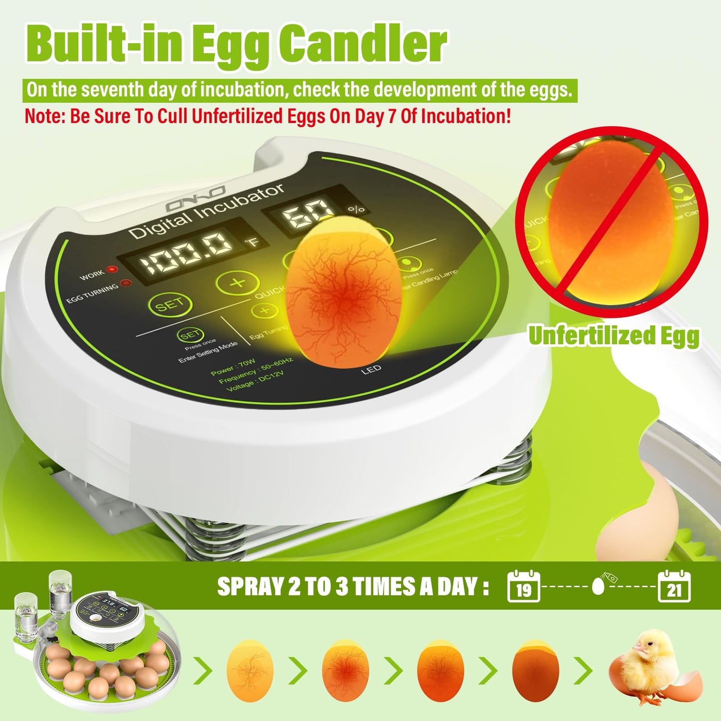 Incubadora de Huevos con Volteo Automático y Control de Humedad (Capacidad de 18 Huevos)