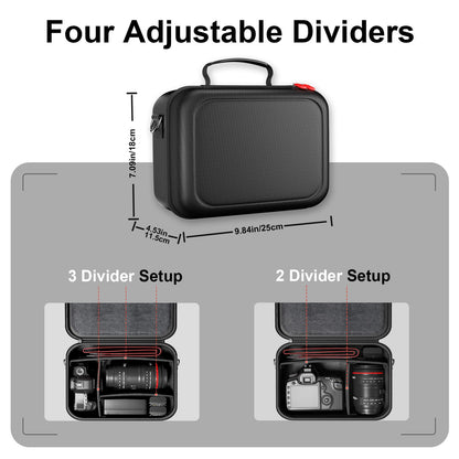 ProCase Hard Shell Digital Camera Case for Canon Rebel T7/EOS R100/R50/DSLR/SLR/Nikon/Sony/Mirrorless, Padded Travel Bag with 1 Shoulder Strap and 3 Adjustable Dividers Fathers Day Gift -Black