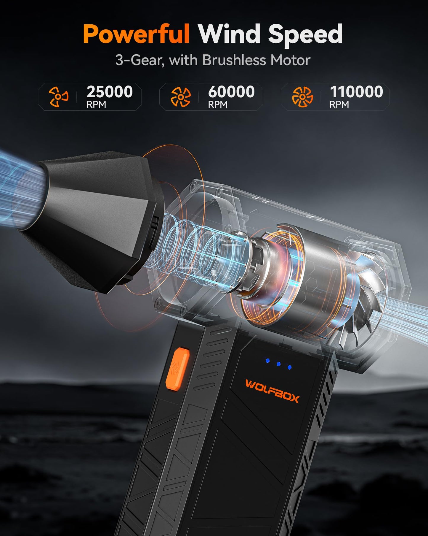 WOLFBOX Plumero de Aire Eléctrico MegaFlow 50 (110000RPM)