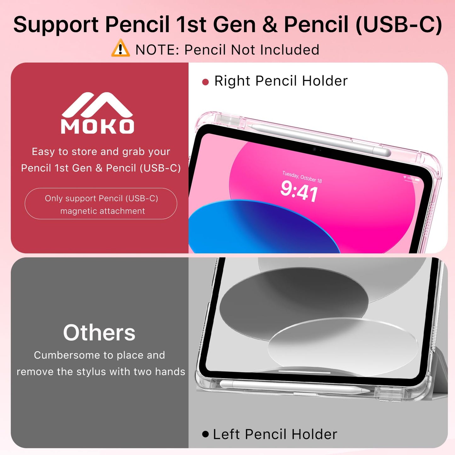 MoKo Funda Tríptica para iPad 11ª y 10ª Generación (Rosa)