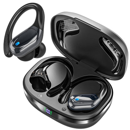 HAOYUYAN Wireless Earbuds, Sports Bluetooth Headphones, 80Hrs Playtime Ear Buds with LED Power Display, Noise Canceling Headset, IPX7 Waterproof Earphones for Workout/Running(Black)