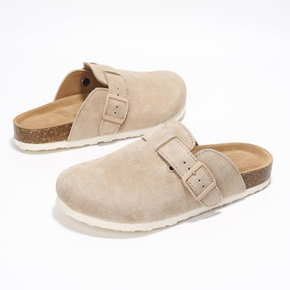 Project Cloud Genuine Leather Footbed Clogs for Women - Memory Foam Arch Support Slippers for Women - Trendy Slip-ons Women's Mules & Clogs Sandals (Benton, SANDSUEDE