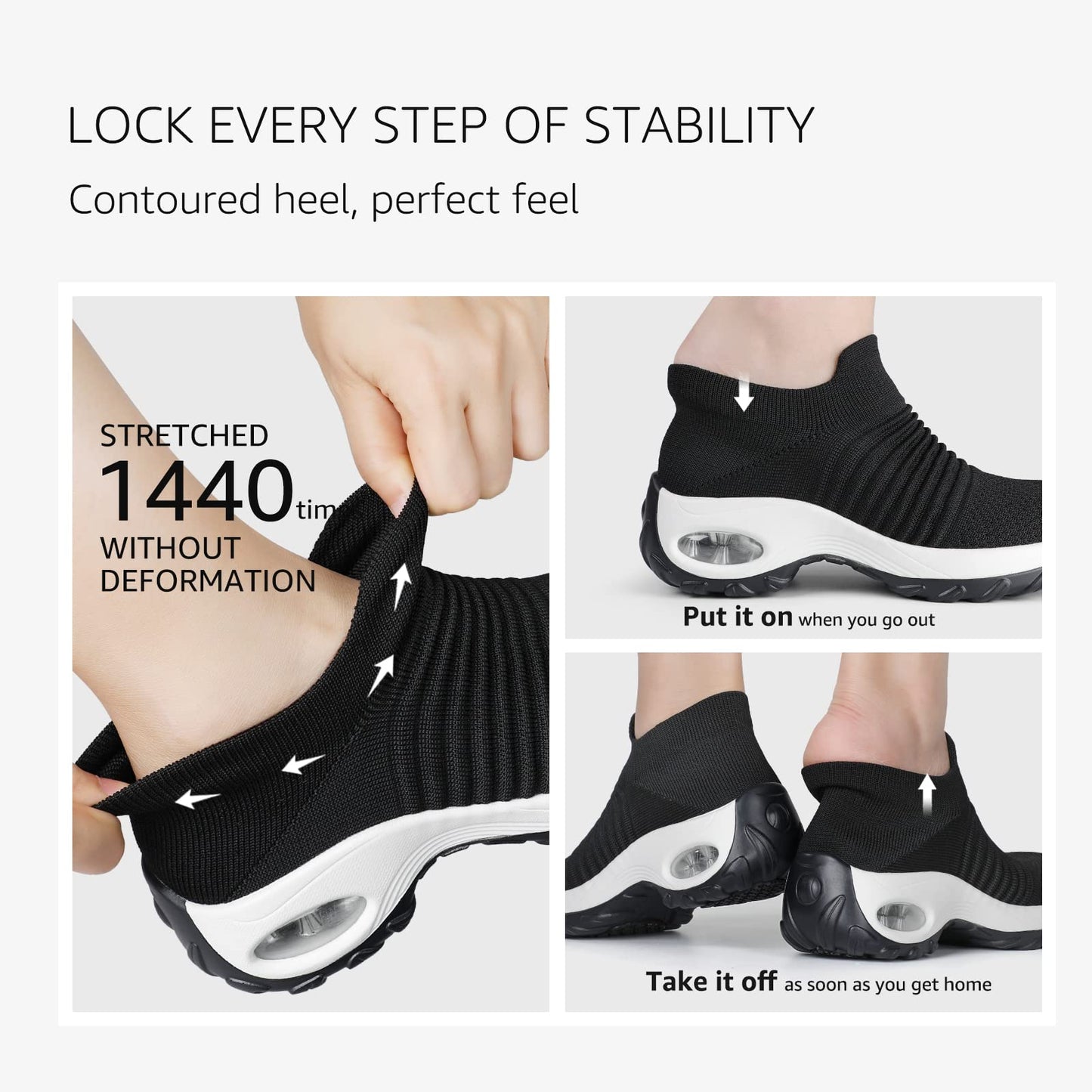 HKR Zapatos para Caminar con Plataforma para Mujer (Negro/Blanco / Talla 10 US)