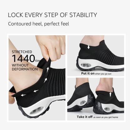 HKR Zapatos para Caminar con Plataforma para Mujer (Negro/Blanco / Talla 10 US)