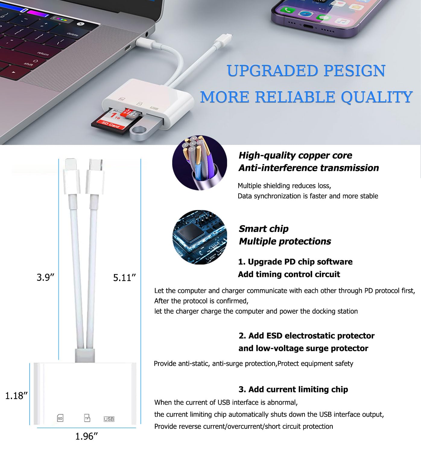 Lector de Tarjetas SD USB C / Adaptador de Doble Puerto Lightning