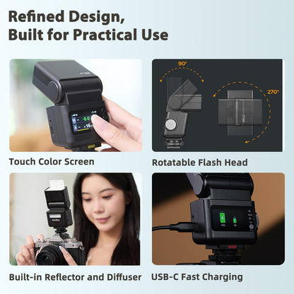 Godox iT32 TTL Camera Flash with X5S Trigger & Diffuser Kit for Sony Cameras, Magnetic Hotshoe & Trigger 2-in-1, Colorful Touch Screen, 2.4G Wireless, HSS 1/8000s, Rotatable Head, LED Modeling Lamp