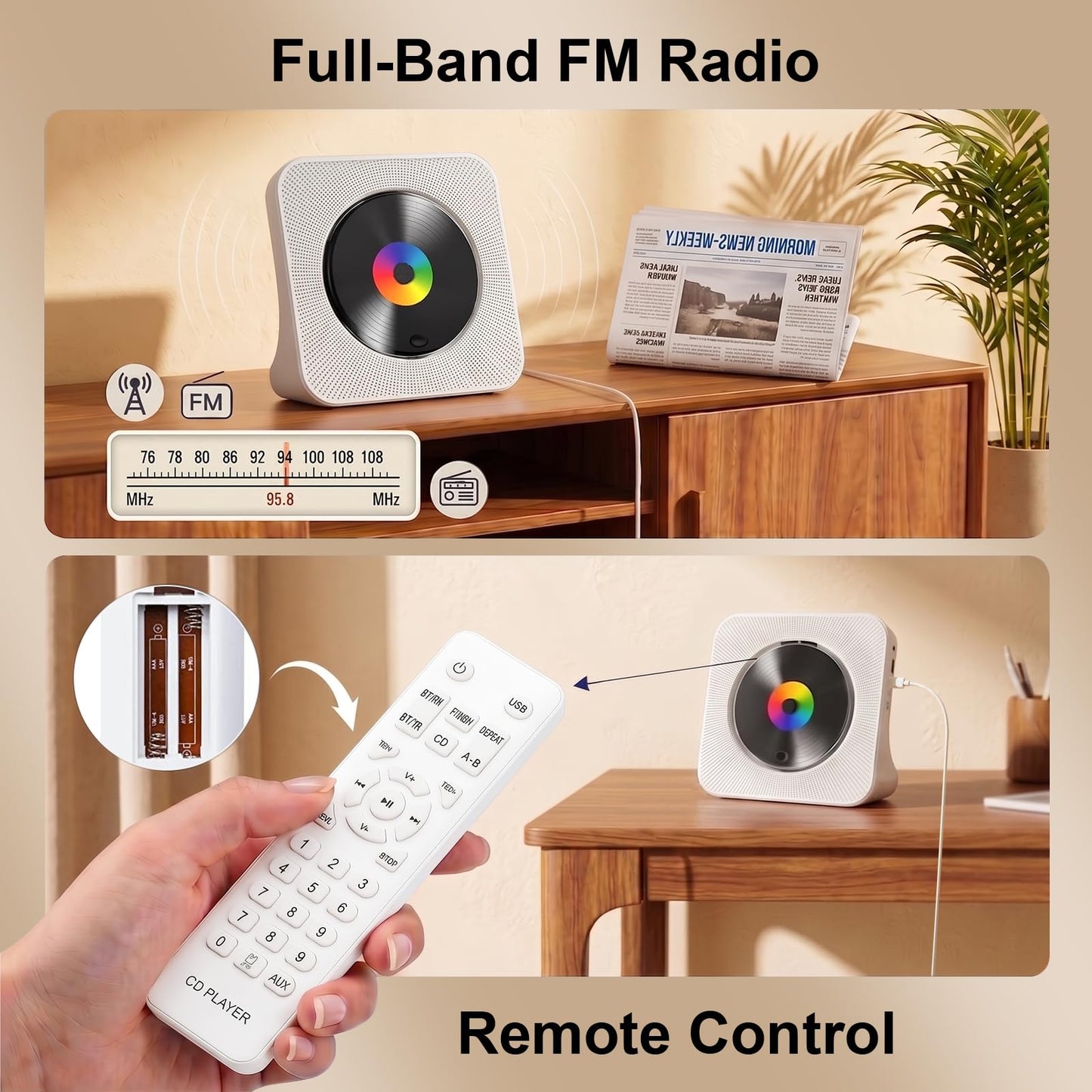 Gueray Reproductor de CD Bluetooth de Escritorio Portátil (Blanco)