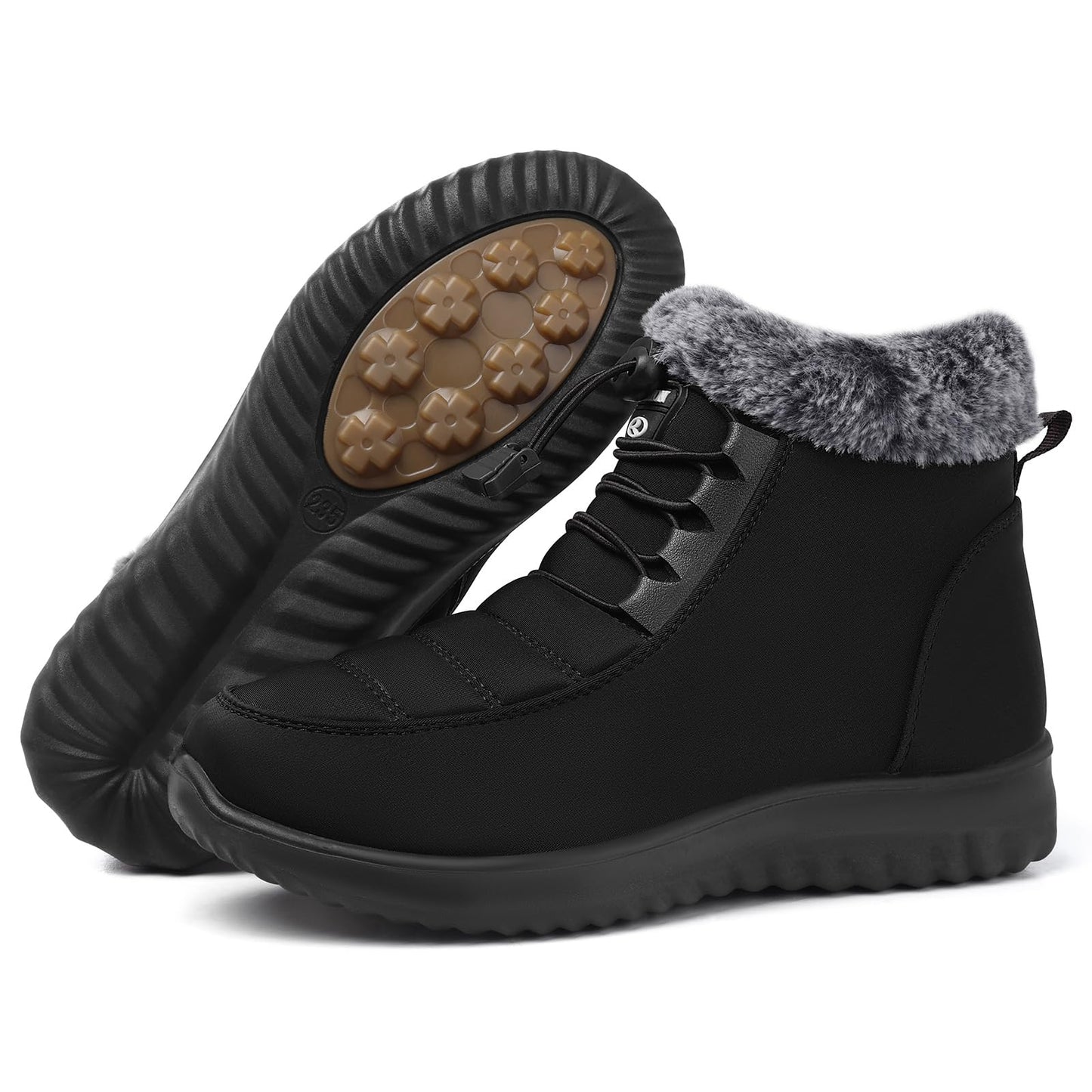 SHIBEVER Winter Boots for Women Snow: Black Fur Lined Warm Ankle Boots - Cold Weather Water Resistant Outdoor Zipper Snow Shoes