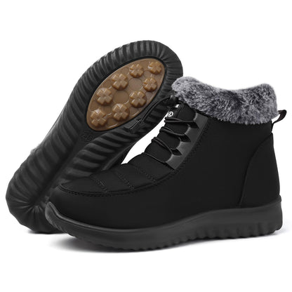SHIBEVER Winter Boots for Women Snow: Black Fur Lined Warm Ankle Boots - Cold Weather Water Resistant Outdoor Zipper Snow Shoes