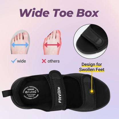 FitVille Sandalias para Diabéticos para Mujer (Negro / Talla 8W)