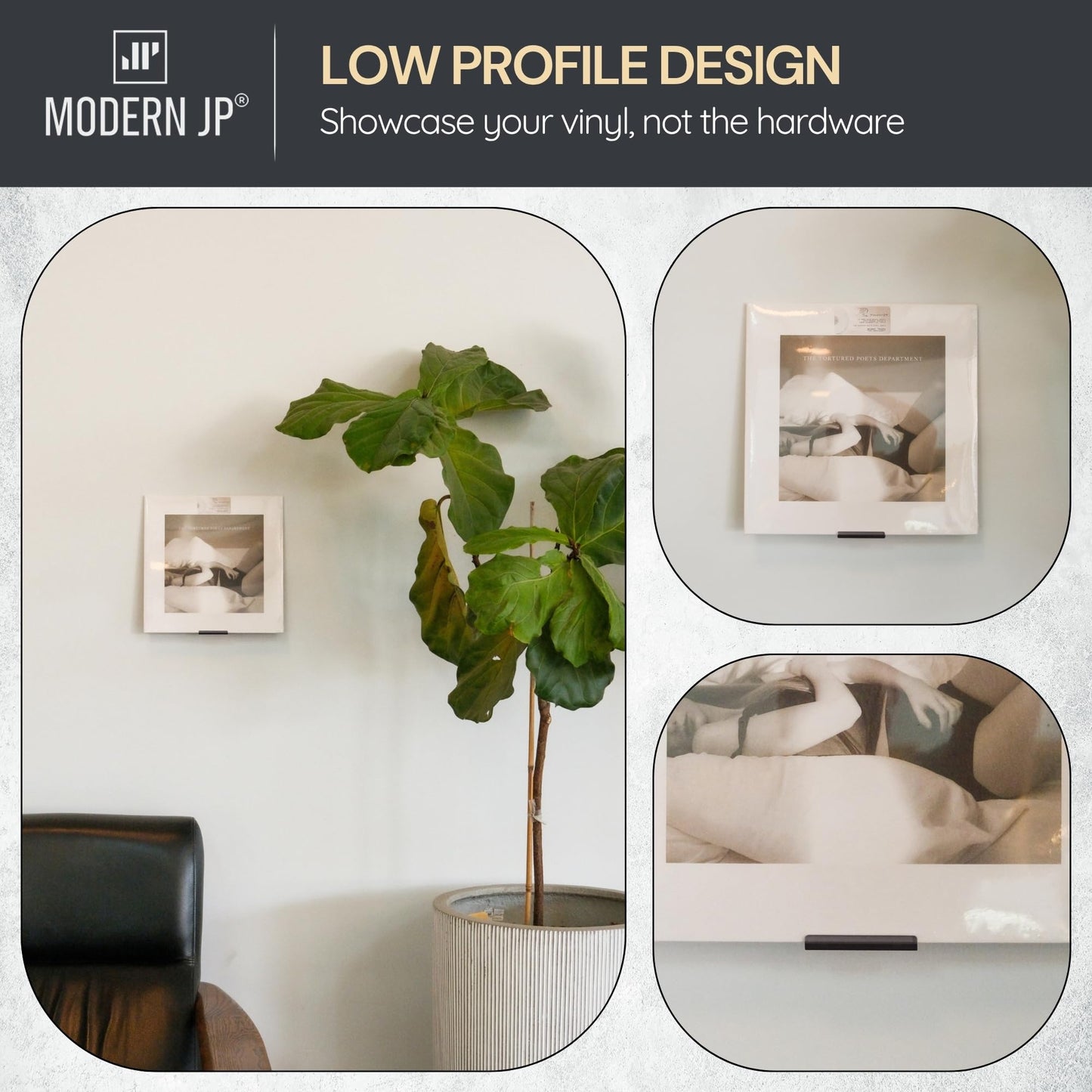 Modern JP Soportes de Pared Adhesivos para Vinilos (Paquete de 8 / Negro)