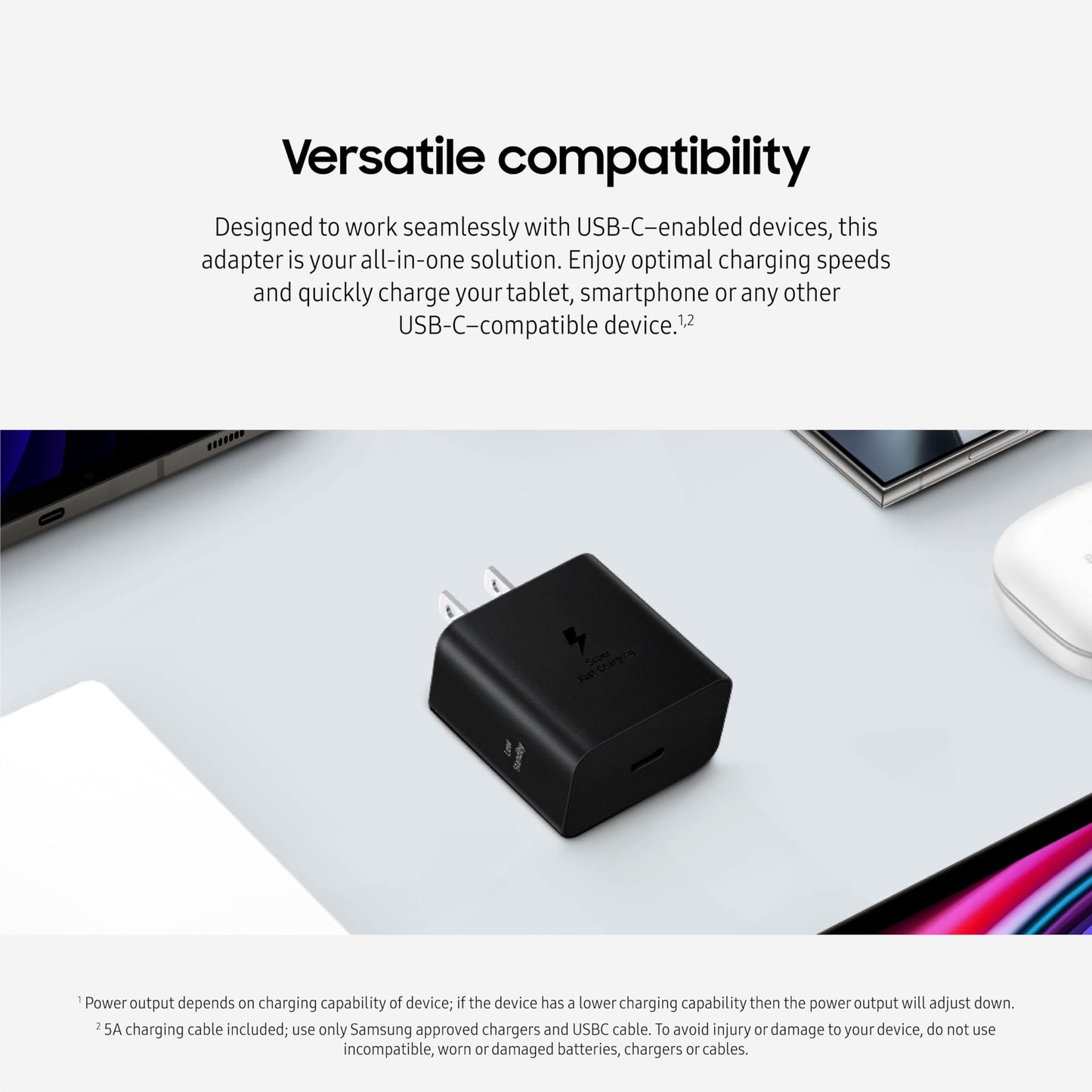 SAMSUNG 45W Wall Charger Power Adapter with Cable Included, Super Fast Charging for Galaxy Phones, Tablets and USB Type C Devices, Low Standby Power Consumption, EP-T4511XBEGUS, Black