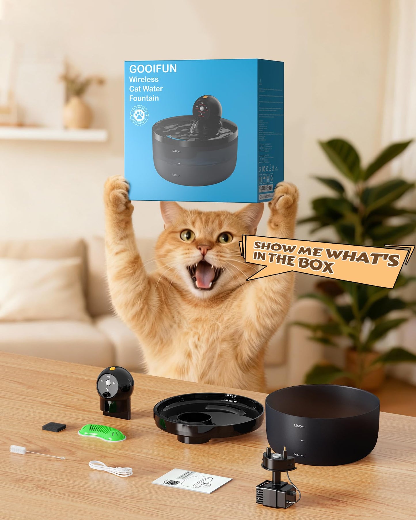 GOOIFUN Fuente de Agua a Batería para Gatos (2.6L / 88oz)