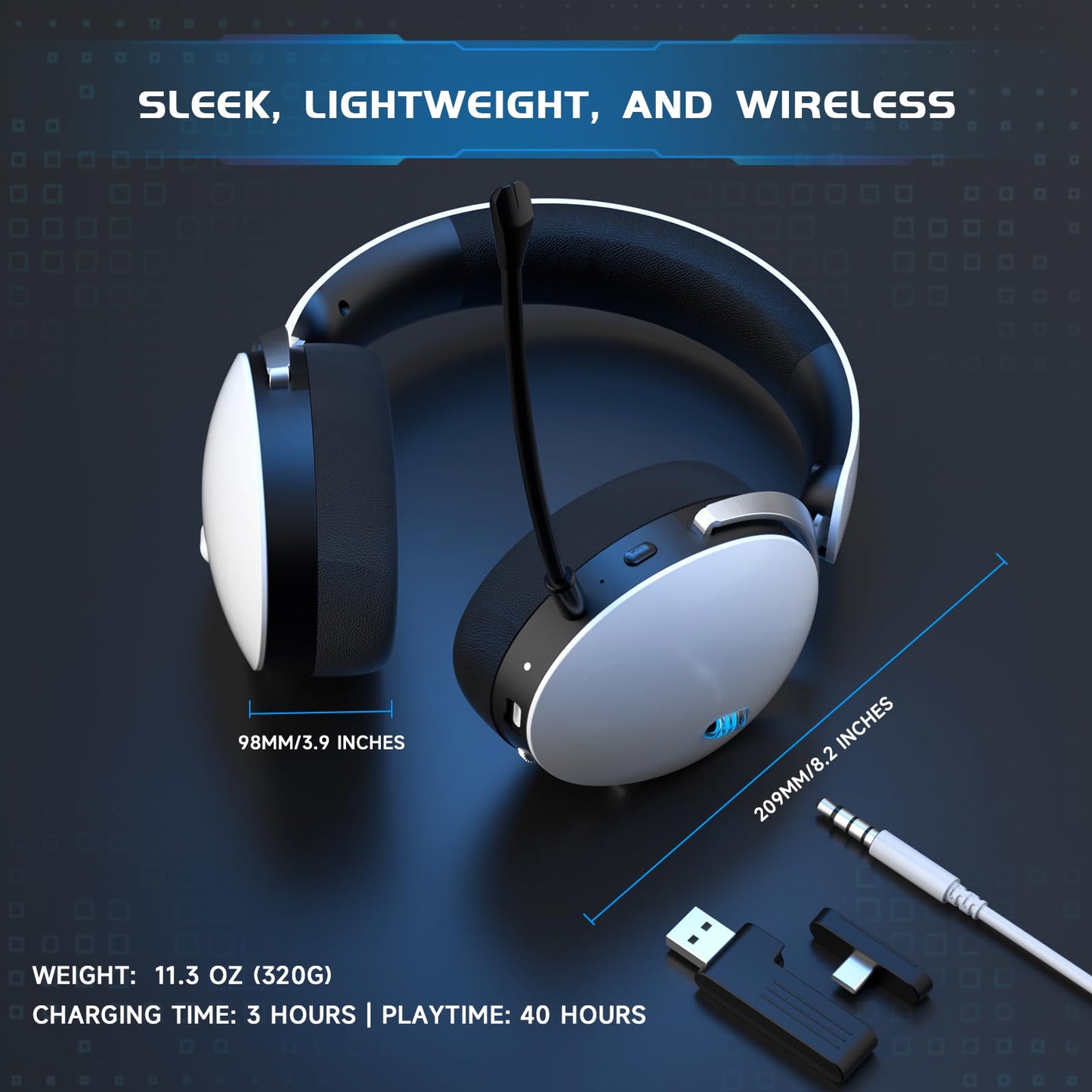 Acer 2.4GHz Wireless Gaming Headsets for PS5, PS4, PC, Switch, Tri-Mode Gaming Headphones with Noise Canceling Mic, Stereo Sound, 40+Hr Battery, 50mm Drivers - White