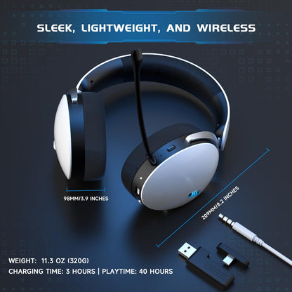 Acer 2.4GHz Wireless Gaming Headsets for PS5, PS4, PC, Switch, Tri-Mode Gaming Headphones with Noise Canceling Mic, Stereo Sound, 40+Hr Battery, 50mm Drivers - White