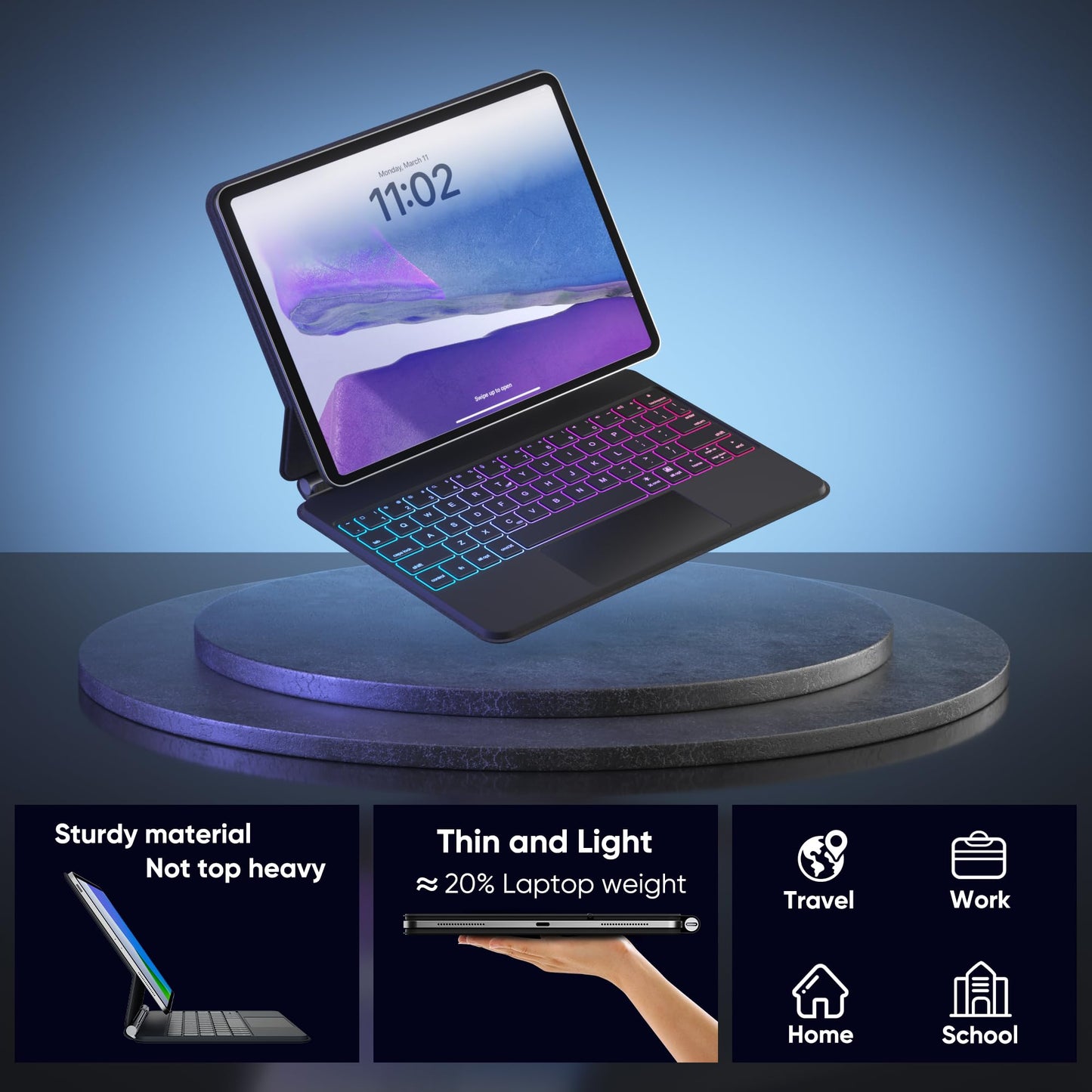 doqo Funda con Teclado Inalámbrico Retroiluminado para iPad (Negro)
