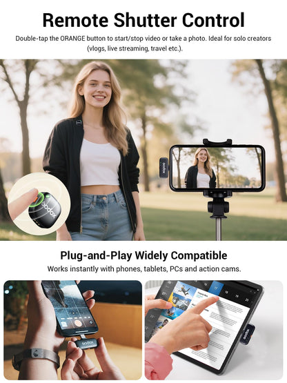 GODOX C01 KIT2 Wireless Microphone, 48kHz/24-bit Professional Lavalier Mic 60W Fast Charging Mini Microphones 7g Ultralight,54H,Noise Reduction,200M Low Latency (2TX+1RX+USB-C+Charging Case)