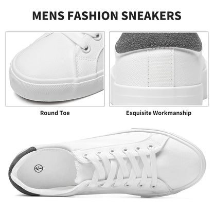 FRACORA Mens Canvas Shoes White Black Sneakers Low Top Lace Up Casual Shoe(Milk White, US10)