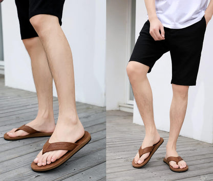 AX BOXING Mens Flip Flops Leather Thong Sandals Casual Comfort Slides Slippers (B-Yellow