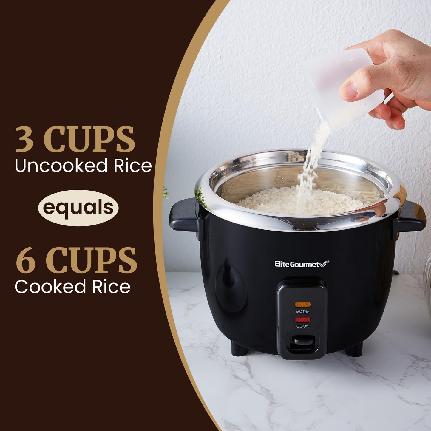 Elite Gourmet Olla Arrocera Eléctrica de 6 Tazas (Negro)