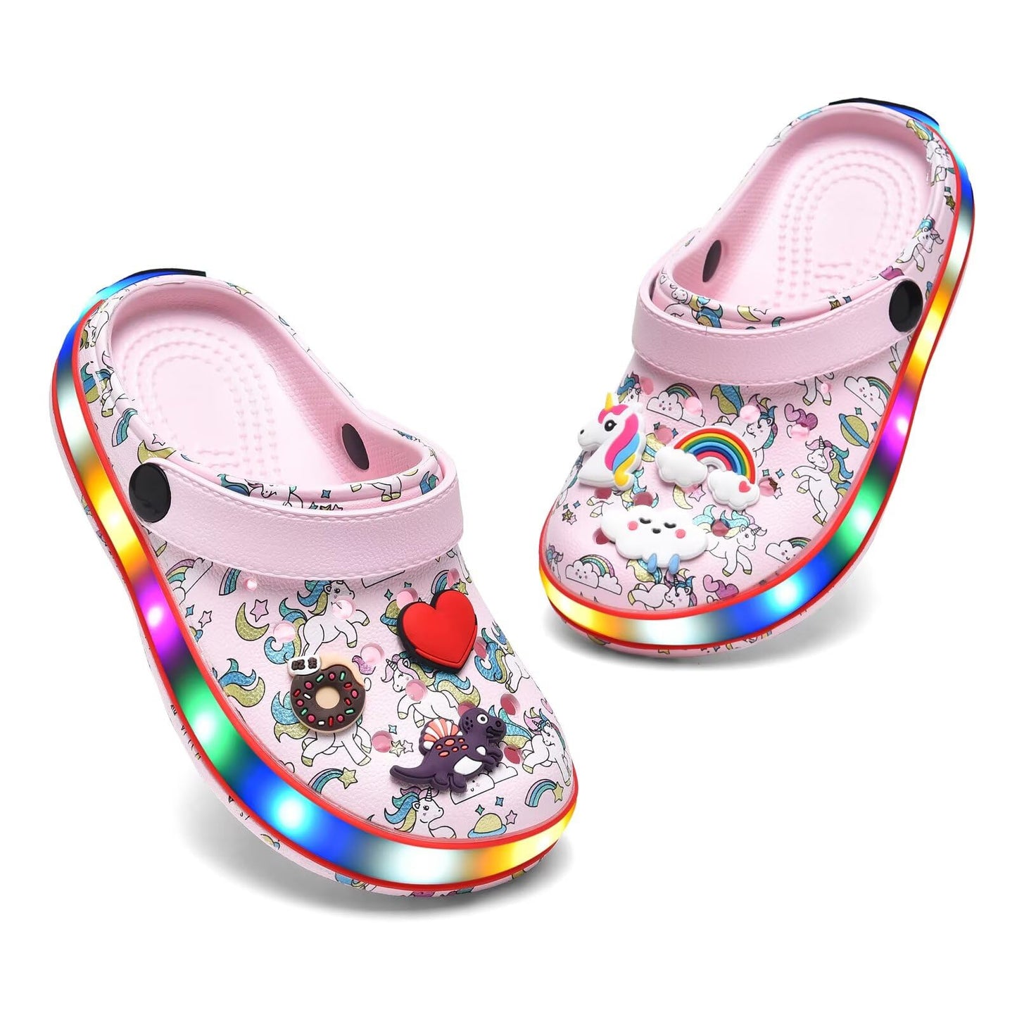 XPKWS Toddler Kids Clogs Boys Girls LED Garden Shoes Light up Sandals Slip on Quick Dry Beach Slippers (DJS-Pink