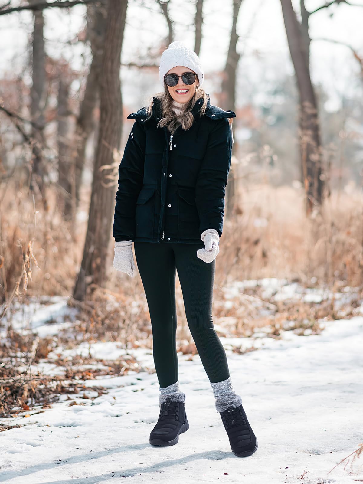SHIBEVER Winter Boots for Women Snow: Black Fur Lined Warm Ankle Boots - Cold Weather Water Resistant Outdoor Zipper Snow Shoes